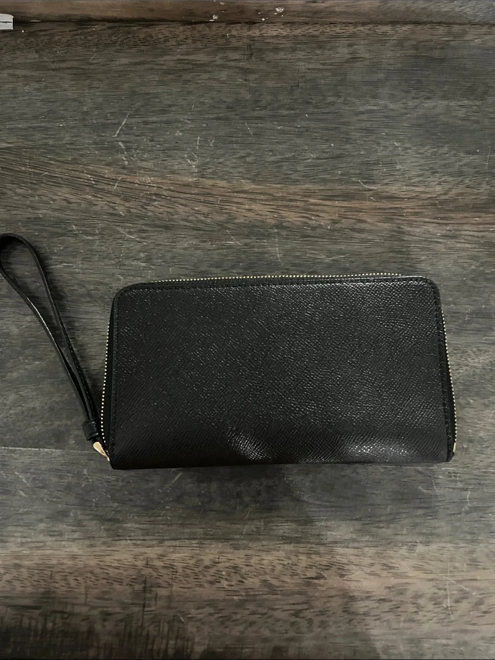 Coach Black Leather Zip Wristlet with Gold Logo